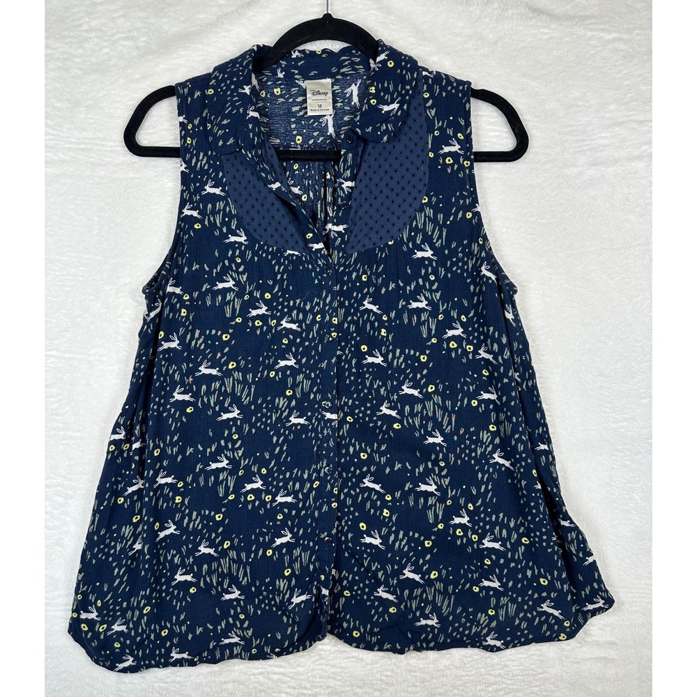 Disney LC Lauren Conrad Top Womens M Navy Rabbit Floral Eyelet Sleeveless